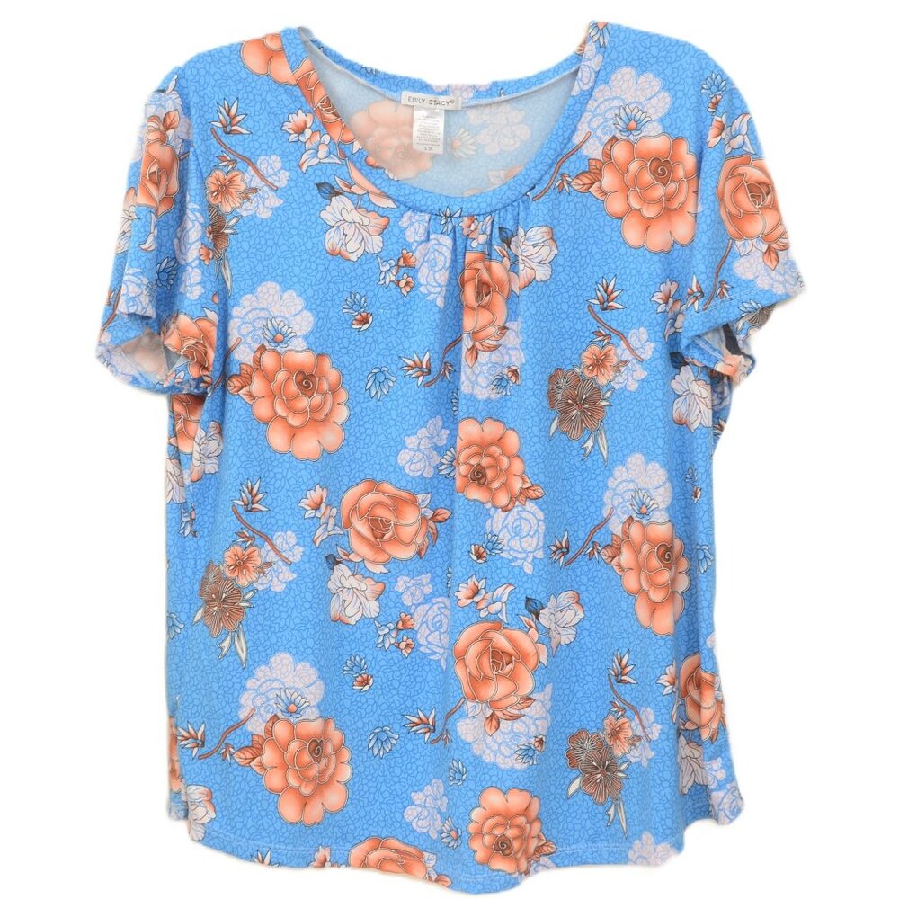 Emily Stacy Women's PLUS Size 3X Orange Floral Cottagecore Knit Blouse Top
